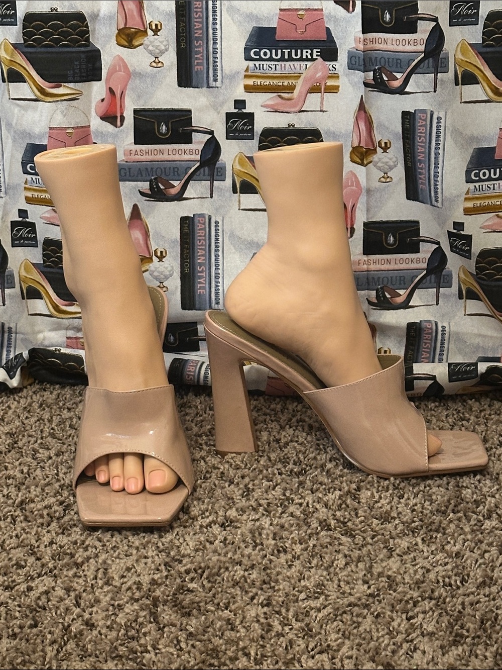 Fashion Nova Nude Patent Leather Square-Toe Block Heel Mule